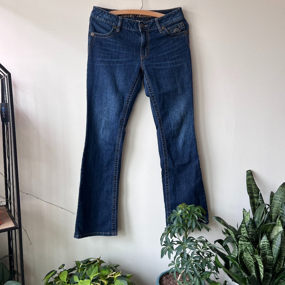 Gently Worn Harley-Davidson Jeans Low Rise Boot Cut Embroidered Y2K Medium Wash